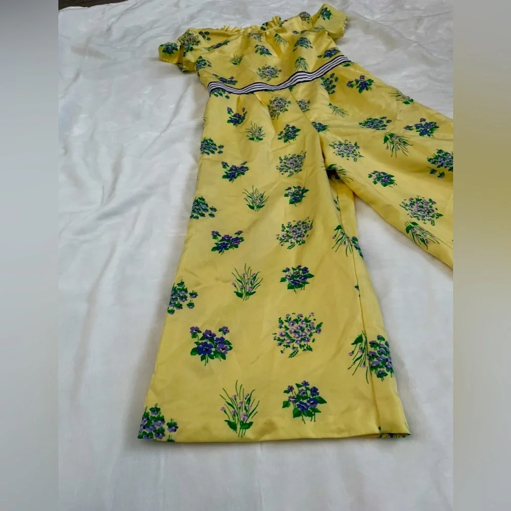 NWOT Janie and Jack Yellow with Purple Floral Patterned Jumpsuit